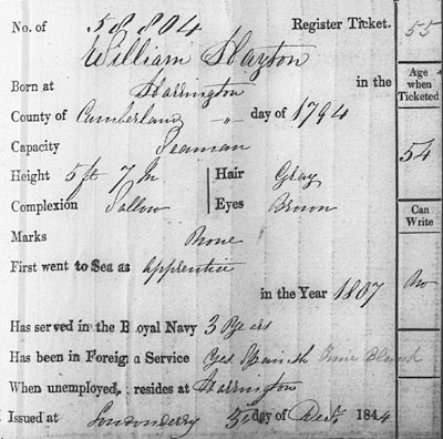 William Hayton Register of Seamen's Tickets